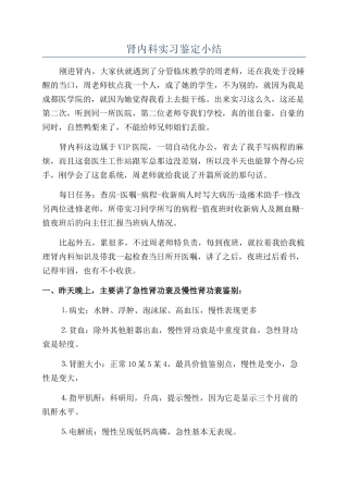 肾内科实习鉴定小结