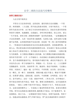 自学二胡的方法技巧有哪些