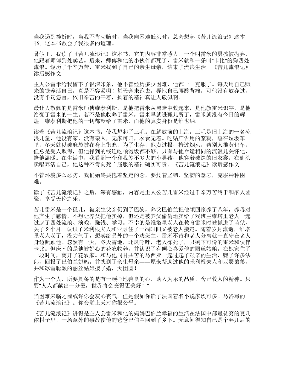 苦儿流浪记优秀读后感_第2页
