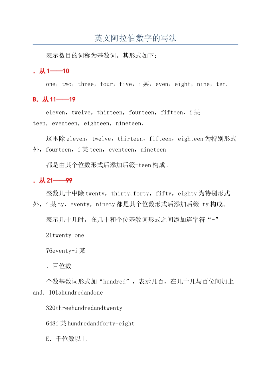 英文阿拉伯数字的写法_第1页