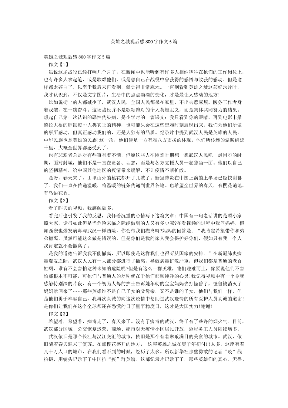 英雄之城观后感800字作文5篇_第1页