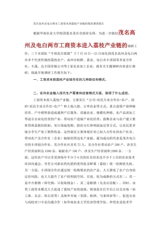 茂名高州及电白两市工商资本到荔枝产业链的现状调查报告