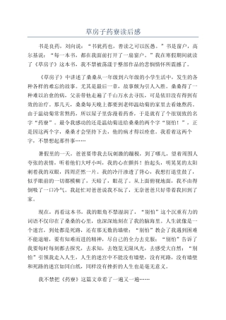 草房子药寮读后感