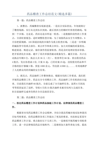 药品稽查工作总结范文