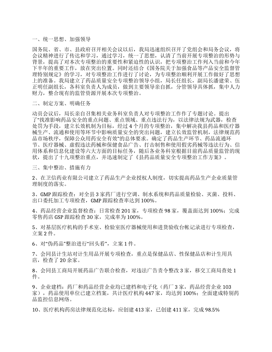 药品质量整治工作报告_第1页