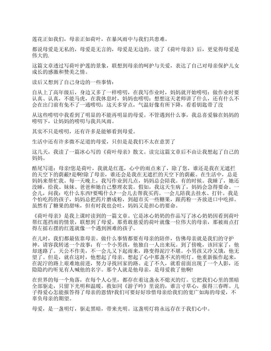 荷叶母亲读后感300字作文_第1页