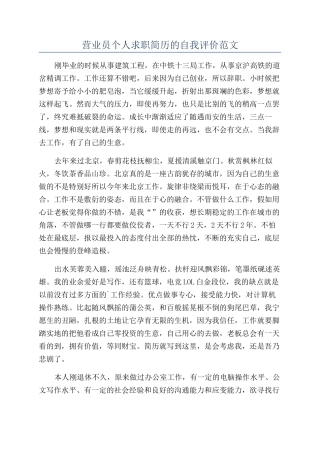 营业员个人求职简历的自我评价范文