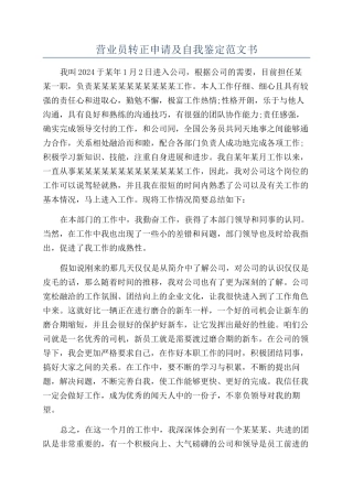 营业员转正申请及自我鉴定范文书