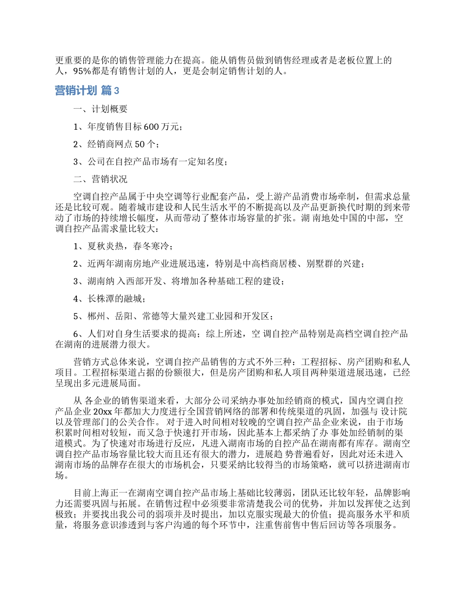 营销计划模板汇总六篇_第3页