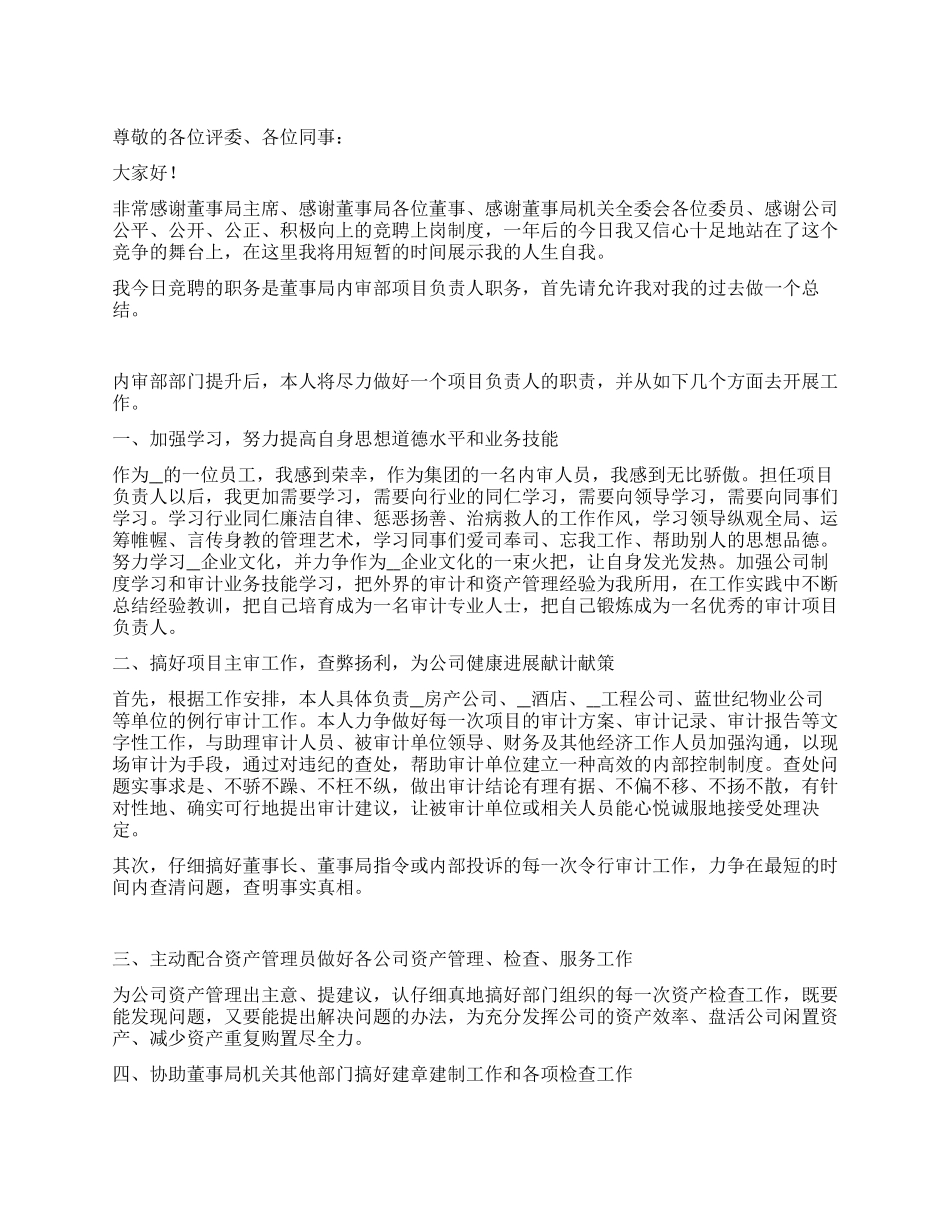 董事局内审部项目处主任竞职报告_第1页