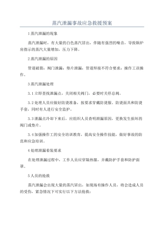 蒸汽泄漏事故应急救援预案