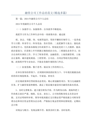 融资公司工作总结范文