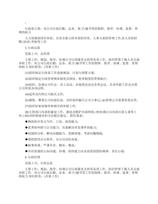 行政部岗位职责