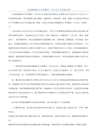 街道森林防火专项整治一年行动工作实施方案