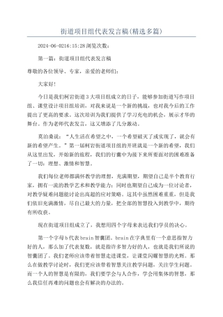 街道项目组代表发言稿