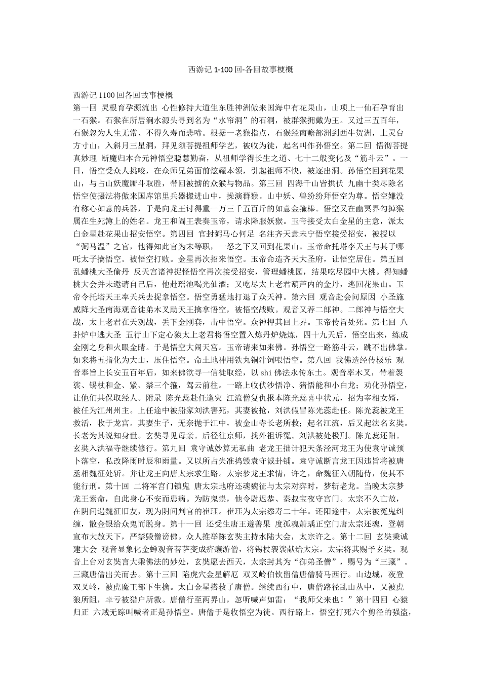 西游记1-100回-各回故事梗概_第1页