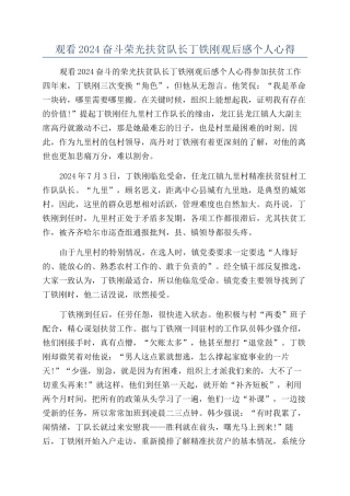 观看2024奋斗荣光扶贫队长丁铁刚观后感个人心得