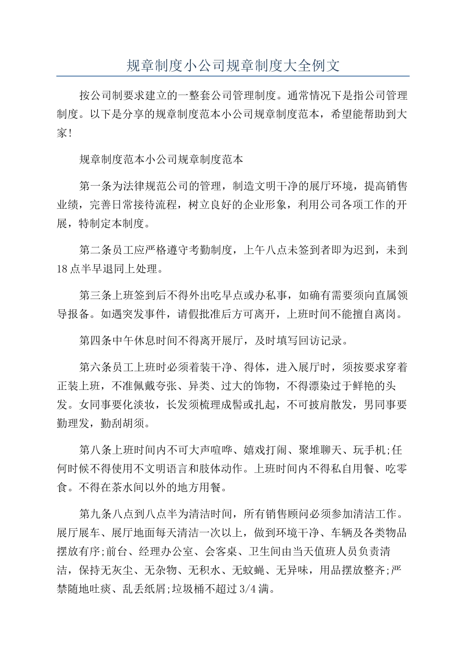 规章制度小公司规章制度大全例文_第1页
