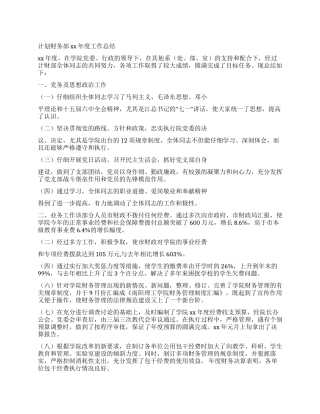 计划财务部2024年度工作总结