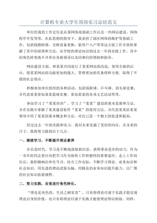 计算机专业大学生顶岗实习总结范文