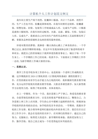 计算机个人工作计划范文例文