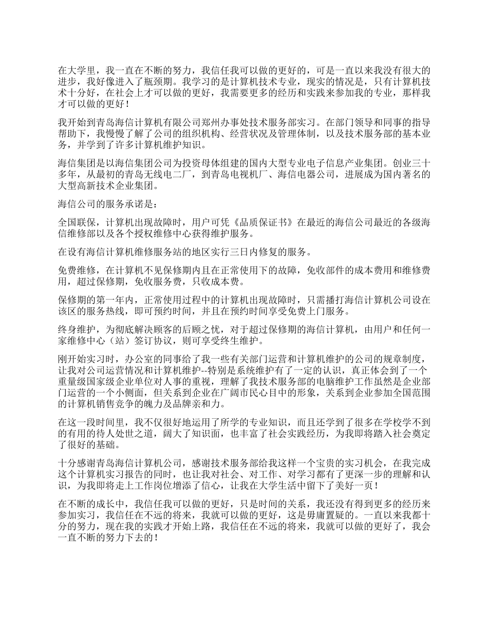 计算机公司大学生实习报告范文_第1页