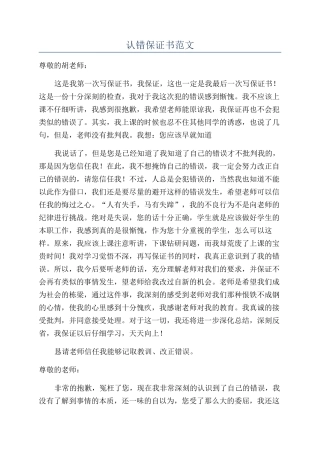 认错保证书范文