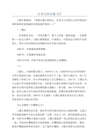 让鸟儿快乐地飞翔