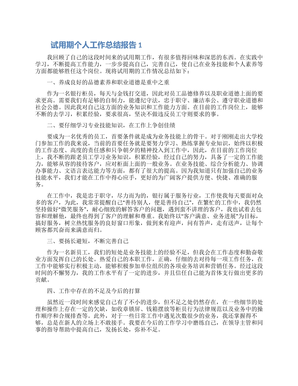 试用期个人工作总结五篇大全2024_第1页