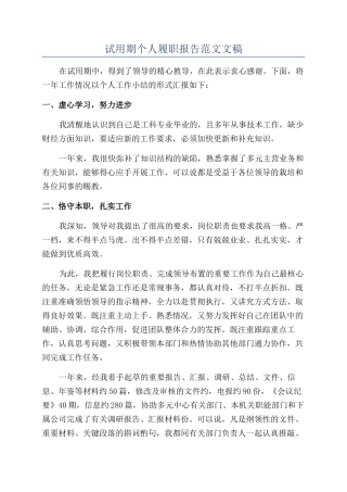 试用期个人履职报告范文文稿