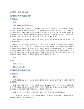 试用期个人辞职报告5篇