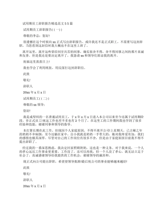试用期员工辞职报告例文2024