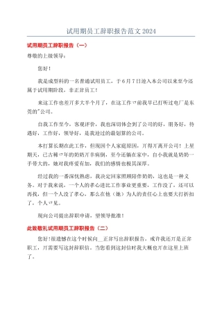 试用期员工辞职报告范文2024