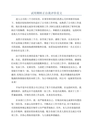试用期转正自我评价范文