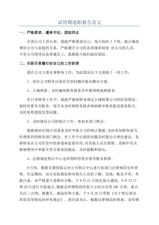 试用期述职报告范文