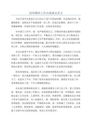 试用期间工作自我鉴定范文