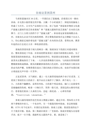 谷雨访茶到茶州