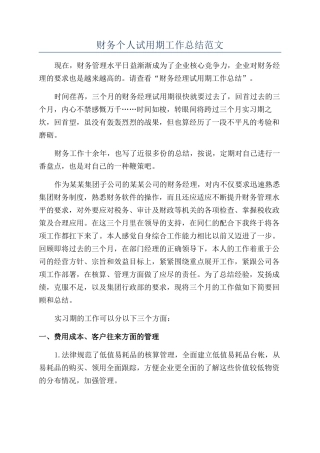 财务个人试用期工作总结范文