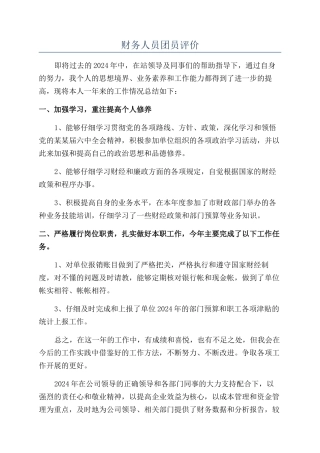 财务人员团员评价