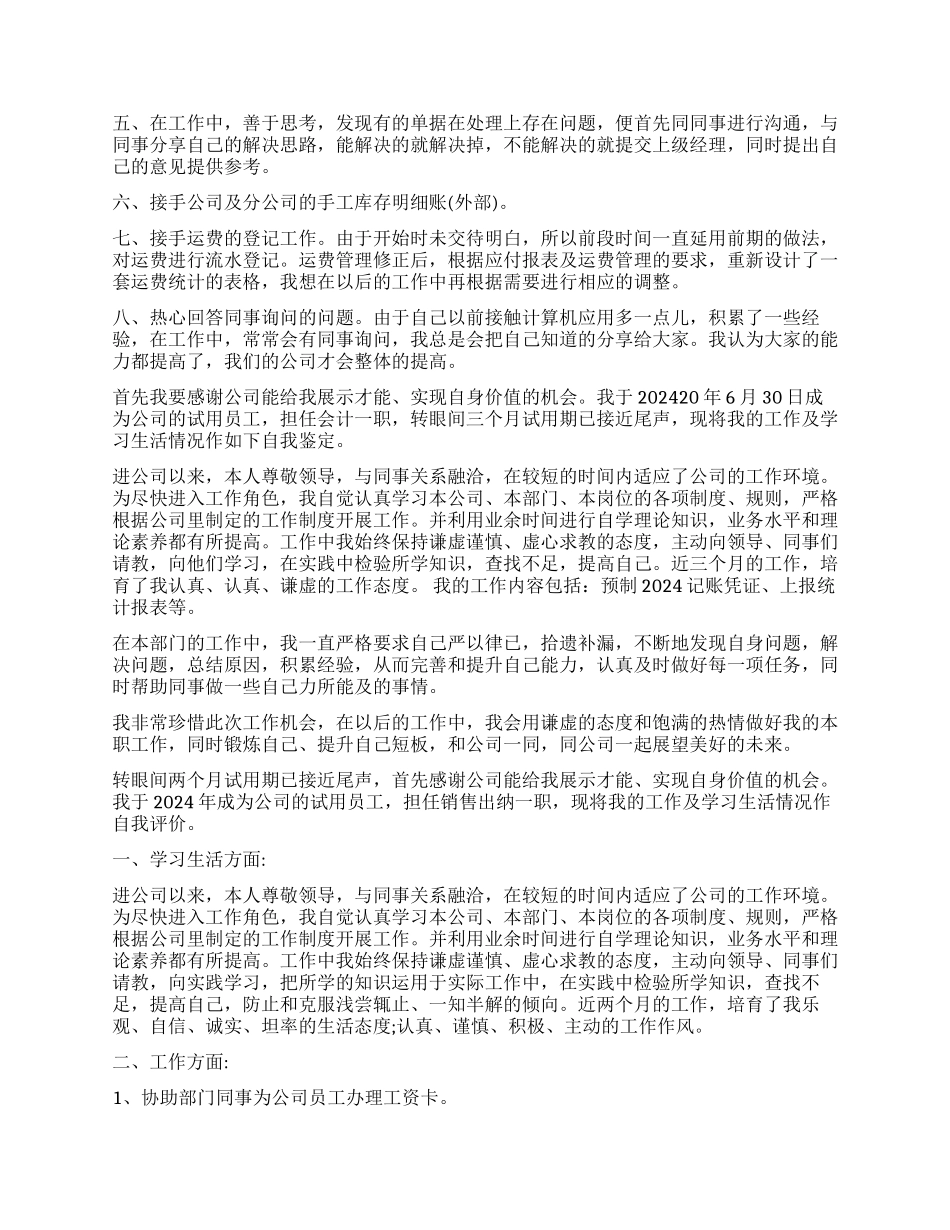 财务人员试用期转正自我鉴定_第2页