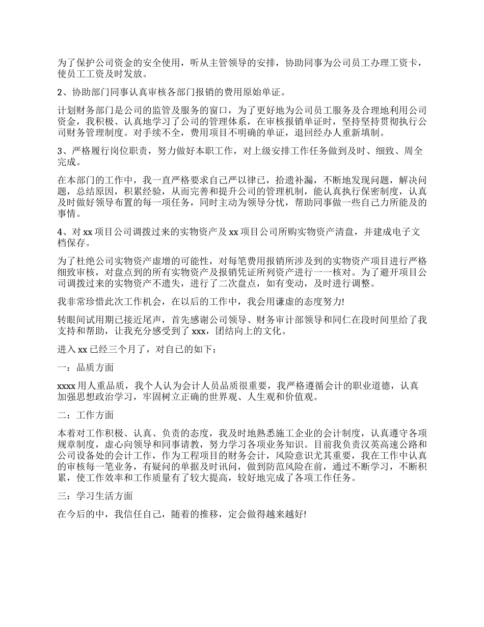 财务人员试用期转正自我鉴定_第3页