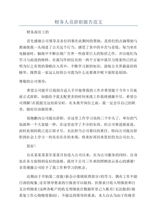 财务人员辞职报告范文