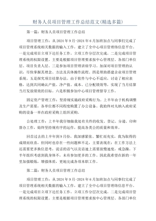 财务人员项目管理工作总结范文