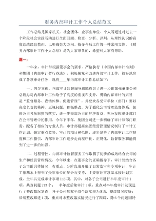 财务内部审计工作个人总结范文