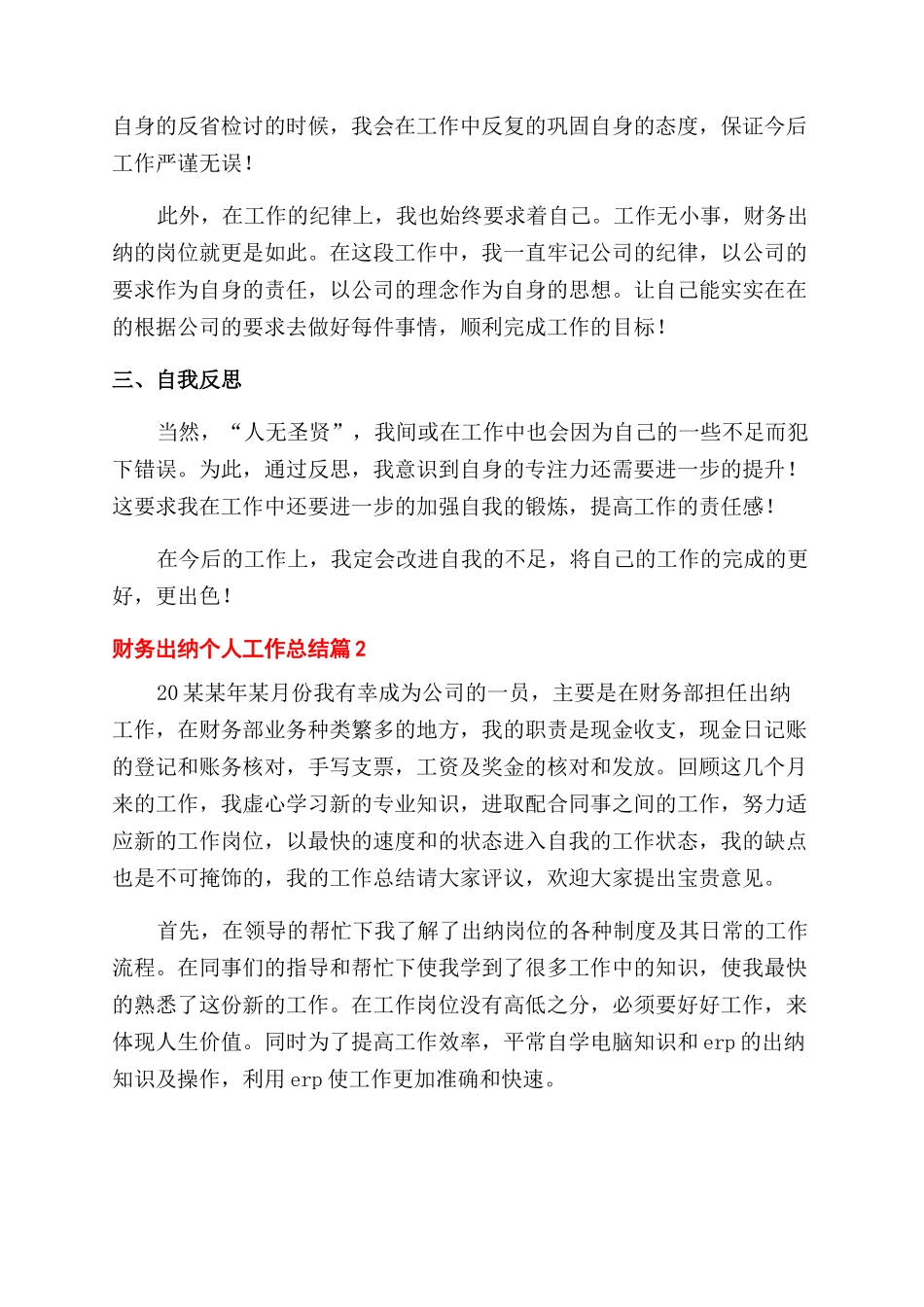 财务出纳个人工作总结范文2024精选5篇_第2页