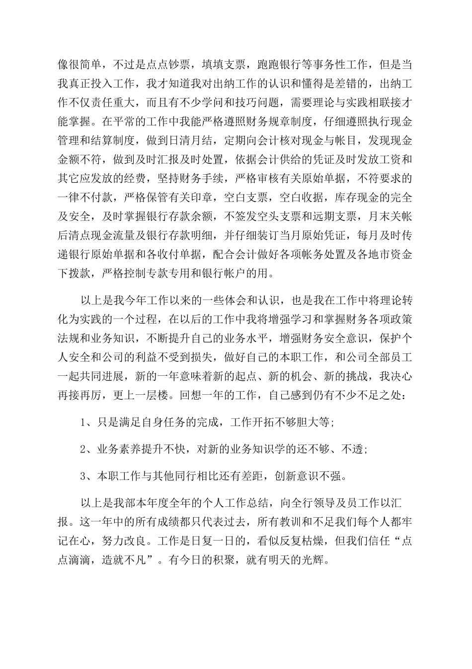 财务出纳个人工作总结范文_第3页