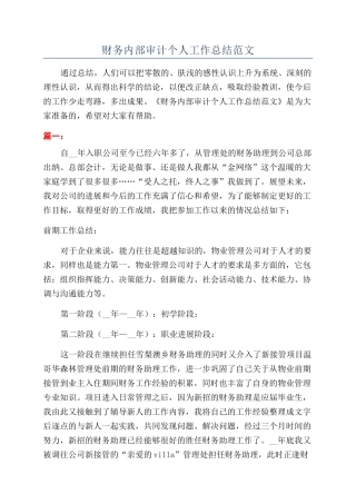 财务内部审计个人工作总结范文