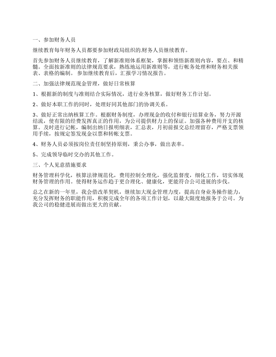 财务出纳人员个人的工作计划_第1页