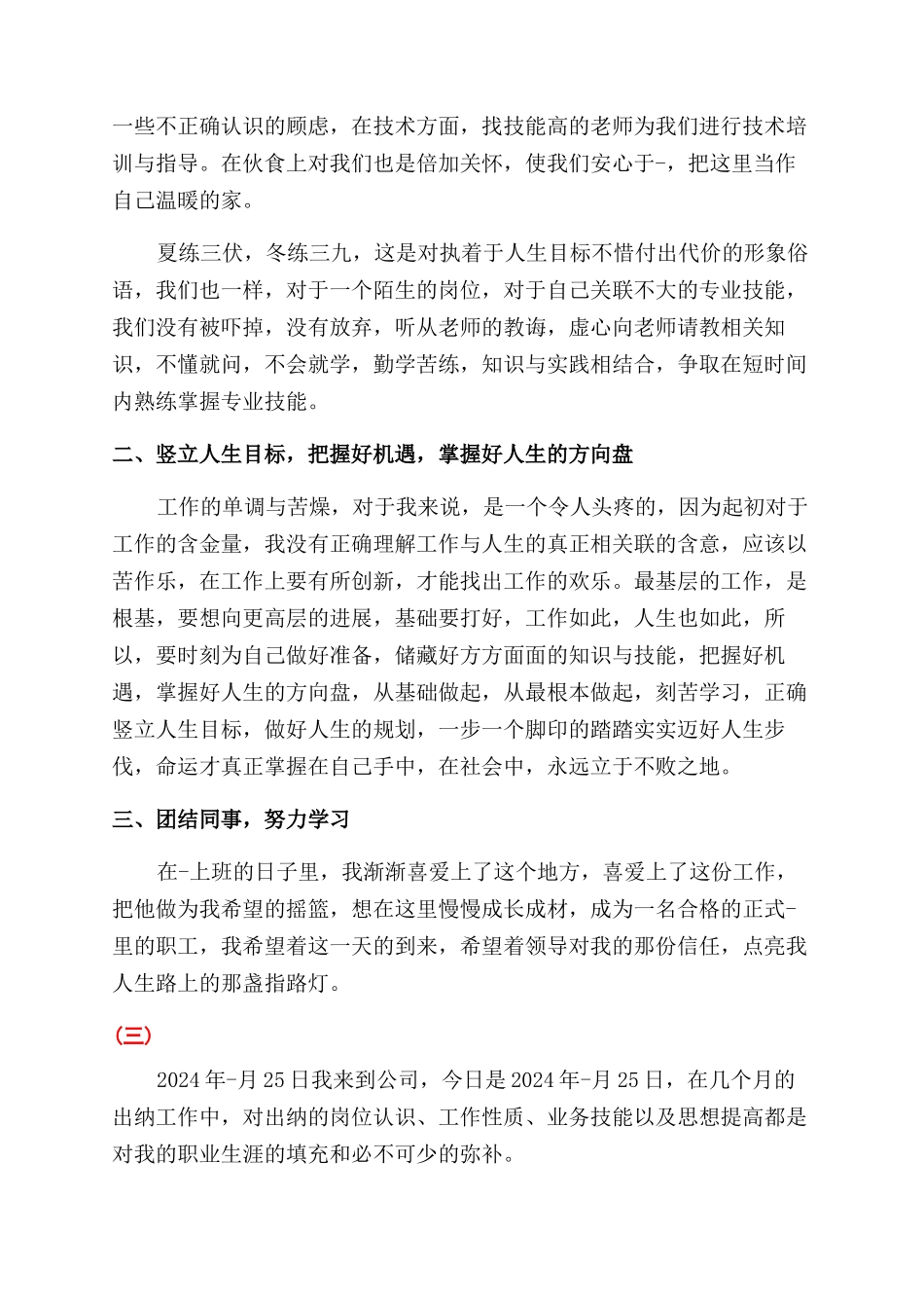 财务出纳个人试用期转正工作总结范文_第3页