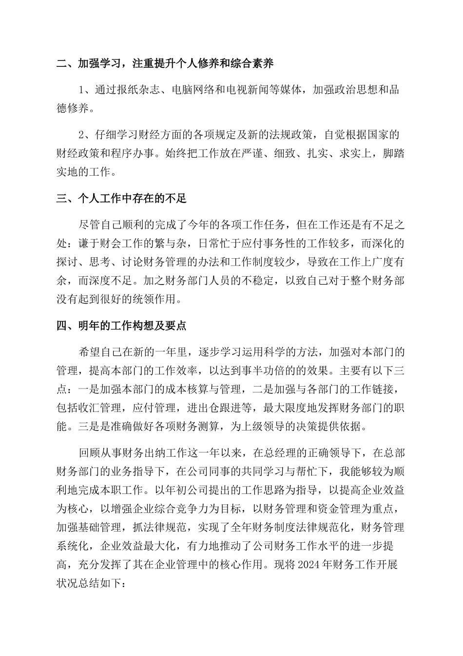 财务出纳个人年终工作总结范文2024_第2页